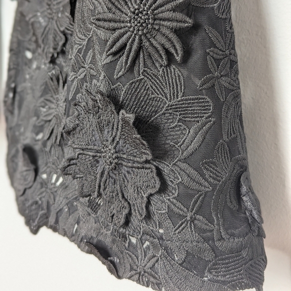 Fashion Nova Denise Sheer Mesh Flower Embroidered Hi-Rise Flare Pants Black sz L - Picture 7 of 17